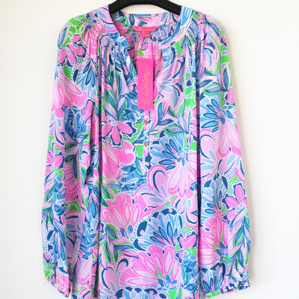 NWT Lilly Pulitzer Elsa Top, Gecko Green Tiger Sunrise, Size S
